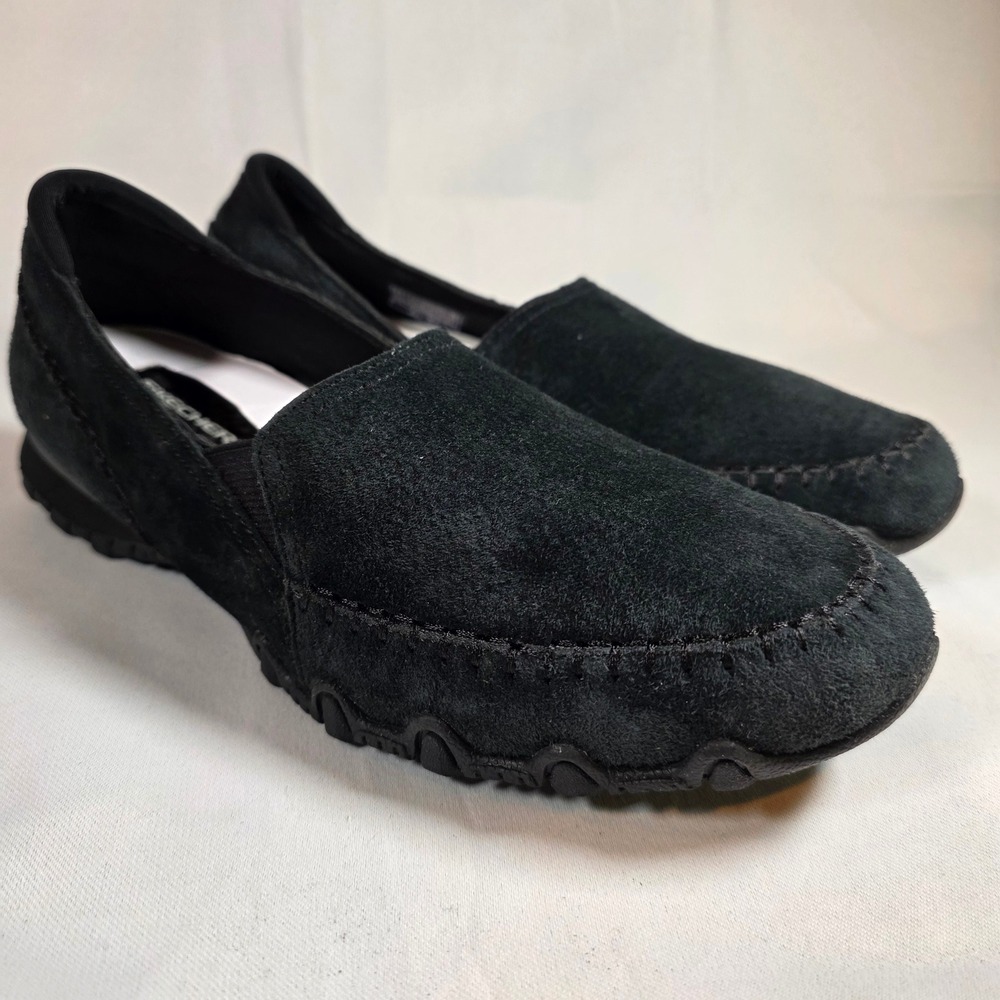 Skechers Relaxed Fit Black Suede Slip On Shoes Womens 9.5 Air Cooled Memory Foam
